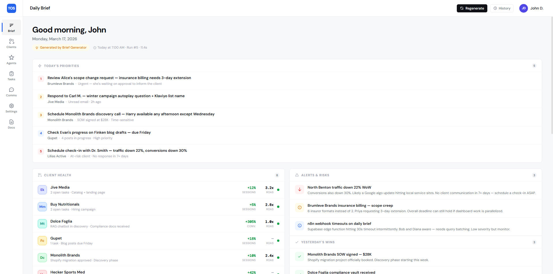 Daily Brief interface from jOS