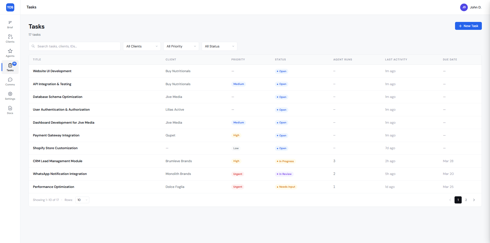 Tasks interface from jOS