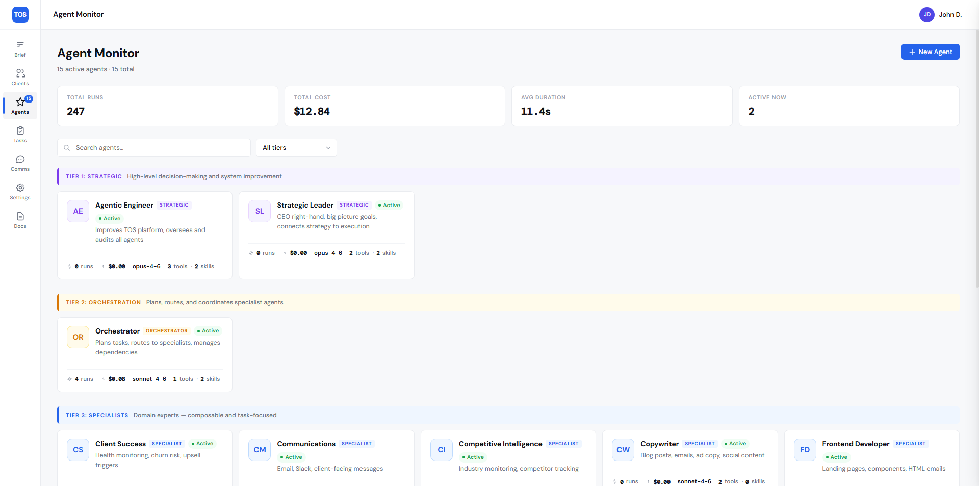 Agent Monitor interface from jOS
