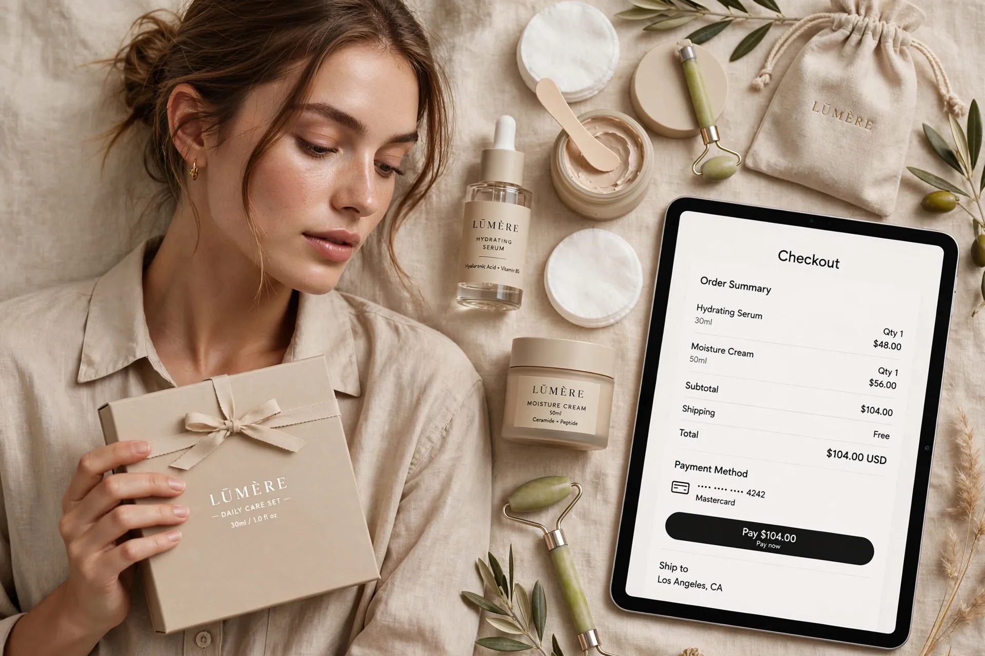 Luxury beauty brand storefront with checkout