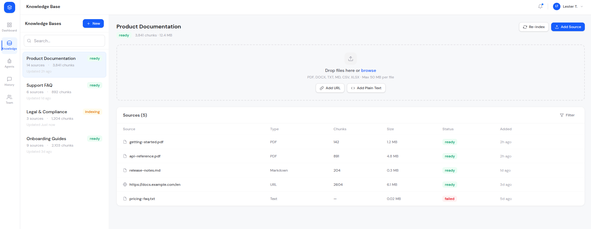 Tricore RAG CMS chat history with cited sources
