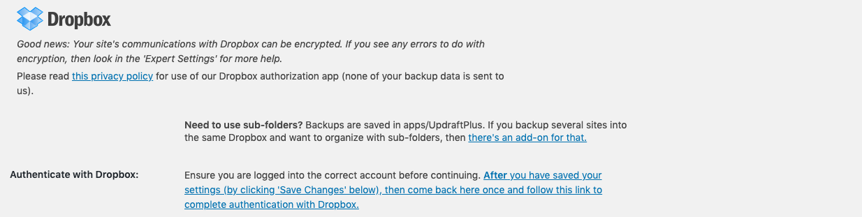 Authentication link for remote storage provider