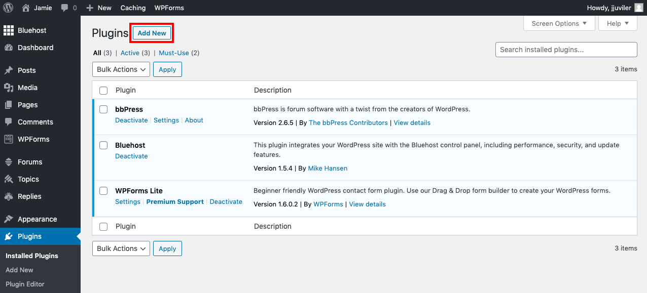 Adding a new WordPress plugin